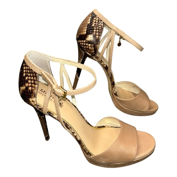 MICHAEL KORS BELLE SANDAL leather Sz 9M Platform Pumps Tan, Brown Women's Heels - Picture 1 of 16